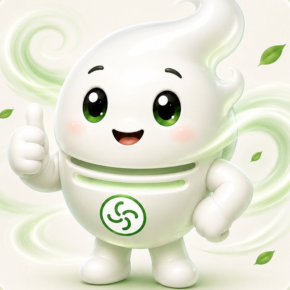 Windy, the Green Vent air companion, giving a thumbs up