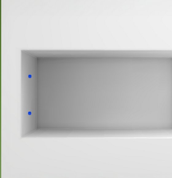 Four marked spots on the duct opening